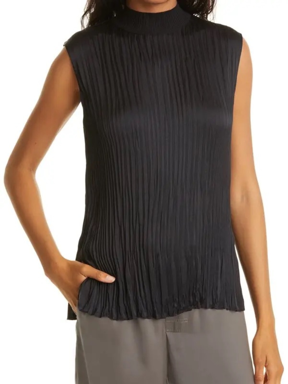 Vince Plisse Mock Neck Shell